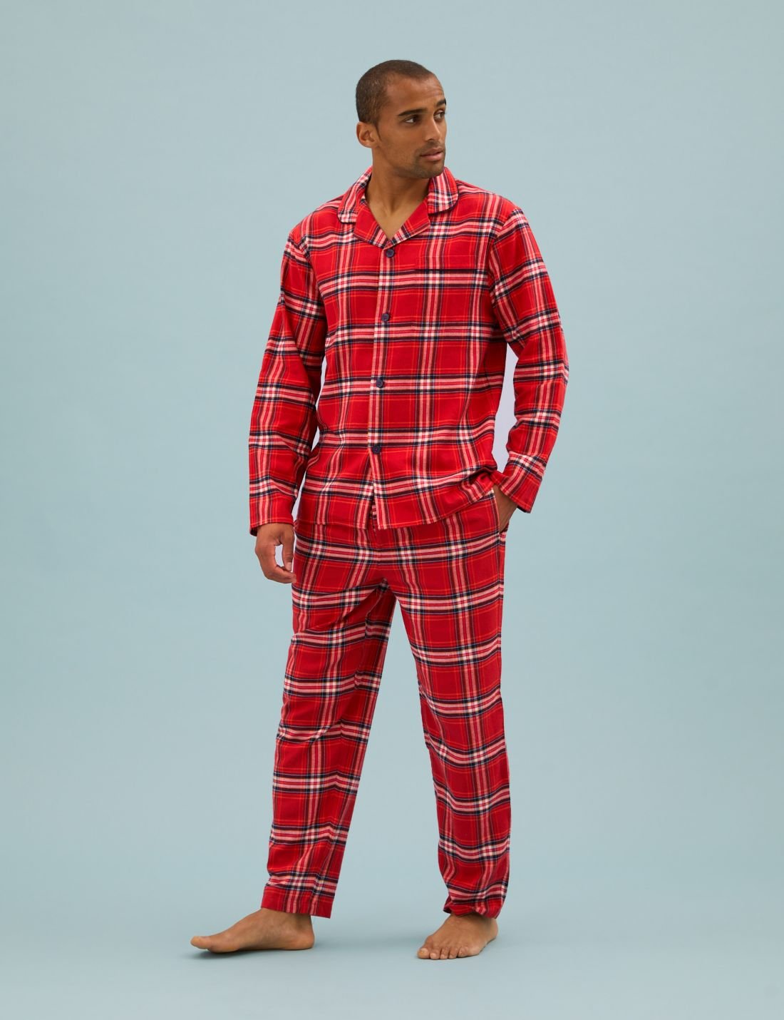 Saf Pamuklu Ekose Desenli Pijama Takımı