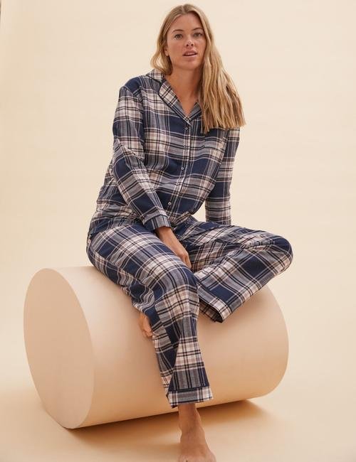 Lacivert Ekose Desenli Pijama Takımı