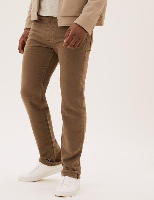 Kahverengi Saf Pamuklu Regular Fit Moleskin Pantolon