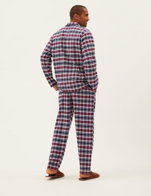 Gri Saf Pamuklu Kareli Pijama Takımı