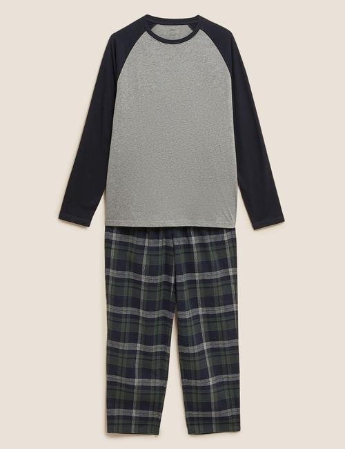 Gri Saf Pamuklu Kareli Pijama Takımı