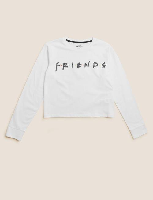 Beyaz Friends™ Saf Pamuklu Uzun Kollu T-Shirt