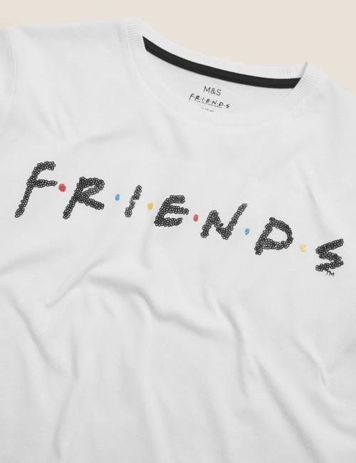 Beyaz Friends™ Saf Pamuklu Uzun Kollu T-Shirt