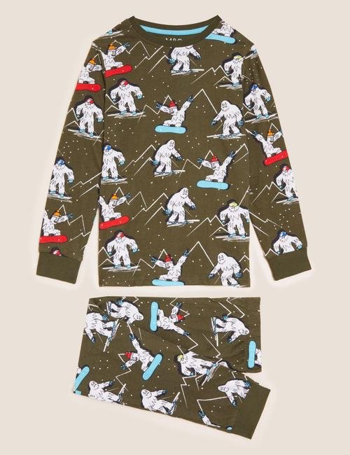 Multi Renk Saf Pamuklu Yeti Desenli Pijama Takımı (6-16 Yaş)