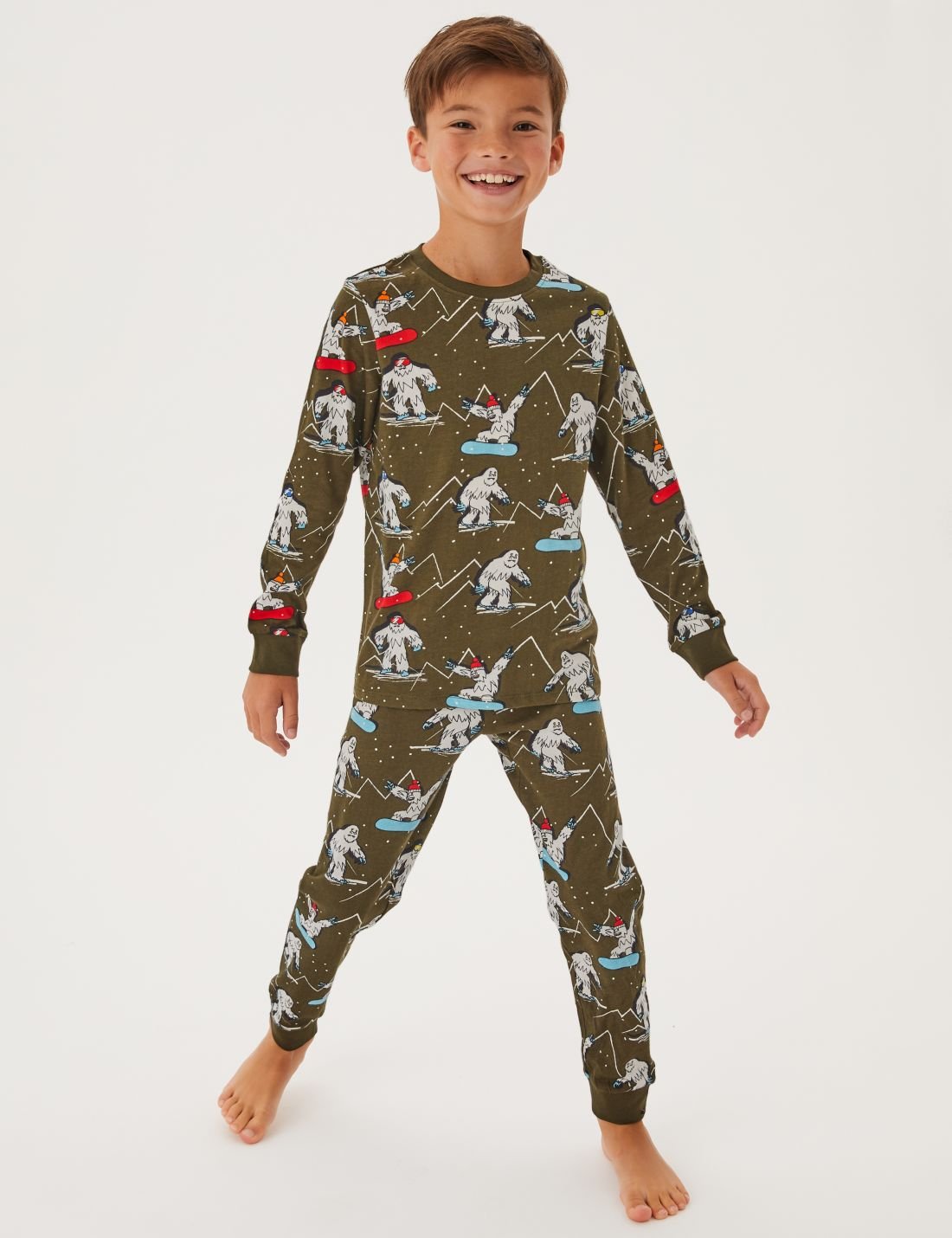 Saf Pamuklu Yeti Desenli Pijama Takımı (6-16 Yaş)