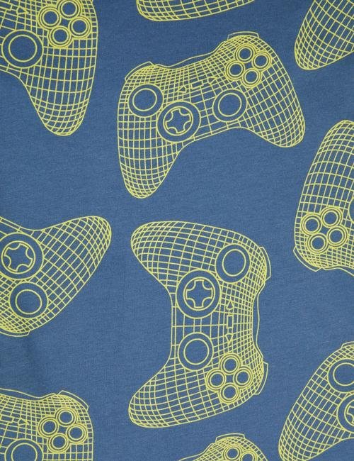 Mavi Saf Pamuklu Oyun Desenli T-Shirt