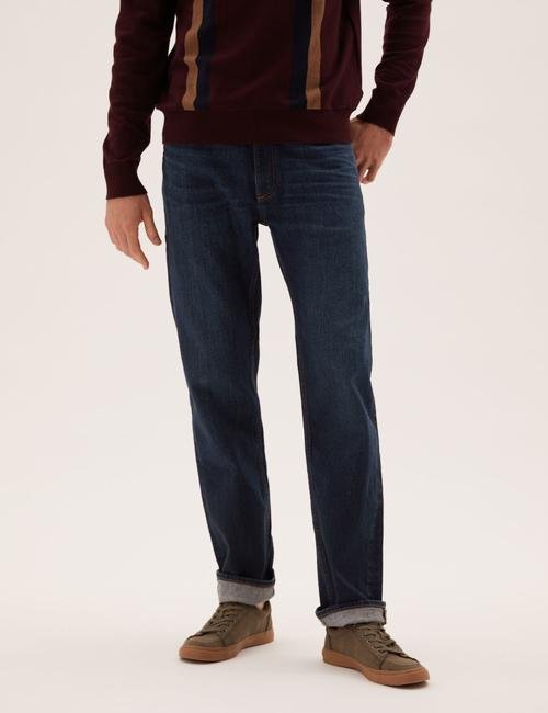Lacivert Vintage Straight Fit Jean Pantolon