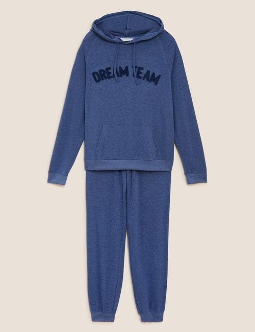 Mavi Slogan Detaylı Pijama Takımı