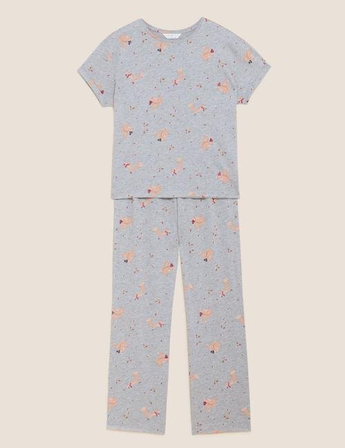 Gri Sincap Desenli Pijama Takımı