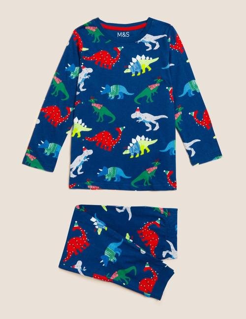 Multi Renk Saf Pamuklu Dinozor Desenli Pijama Takımı (1-7 Yaş)