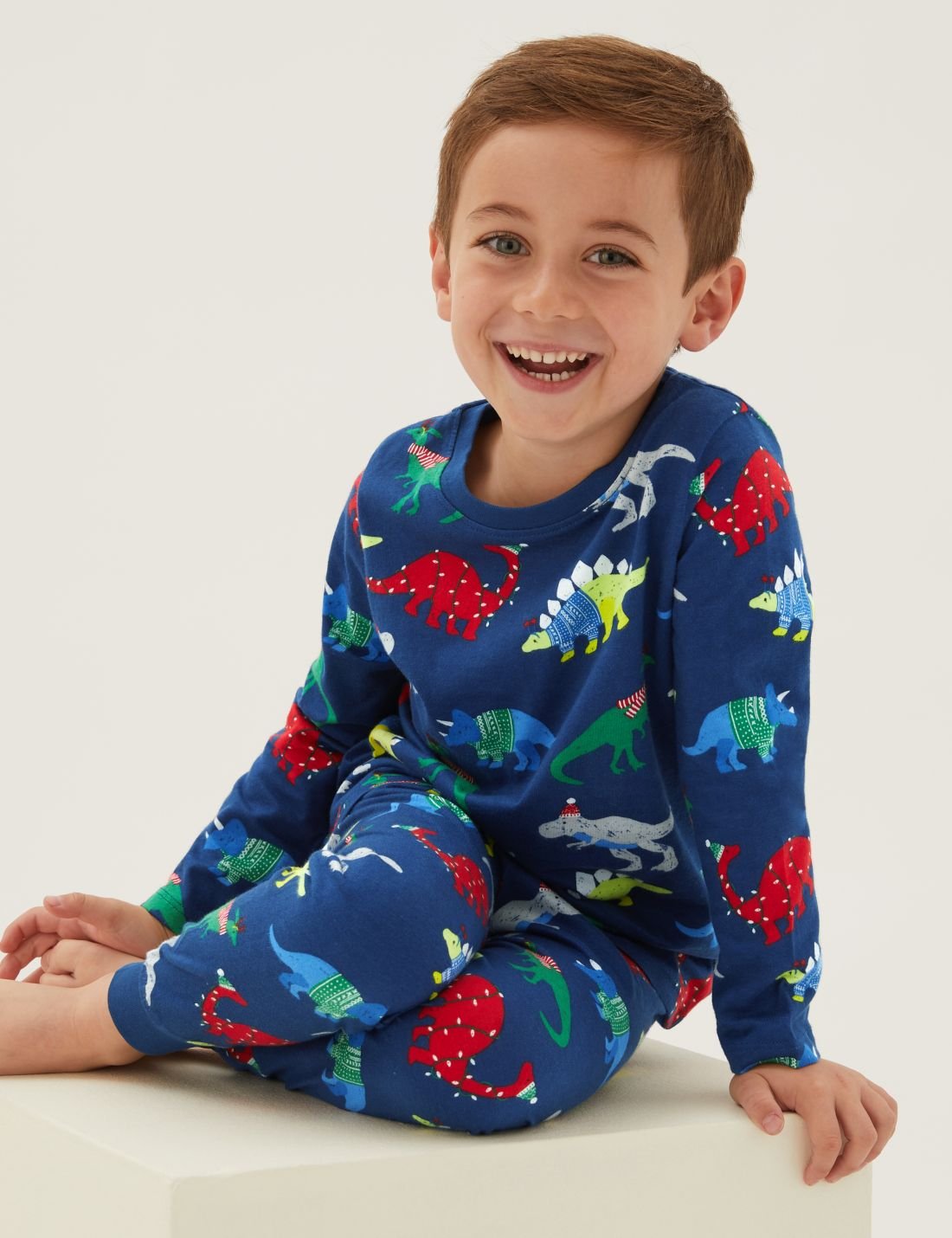 Saf Pamuklu Dinozor Desenli Pijama Takımı (1-7 Yaş)