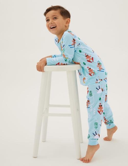 Multi Renk Saf Pamuklu Yılbaşı Temalı Pijama Takımı (1-7 Yaş)
