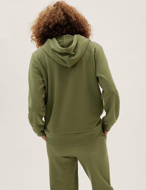 Yeşil Uzun Kollu Kapüşonlu Sweatshirt