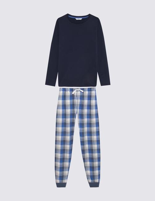Mavi Saf Pamuklu 2'li Pijama Takımı
