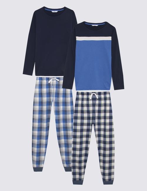 Mavi Saf Pamuklu 2'li Pijama Takımı
