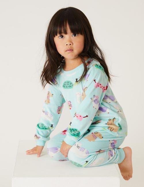 Multi Renk Hayvan Desenli Kadife Pijama Takımı (1-7 Yaş)