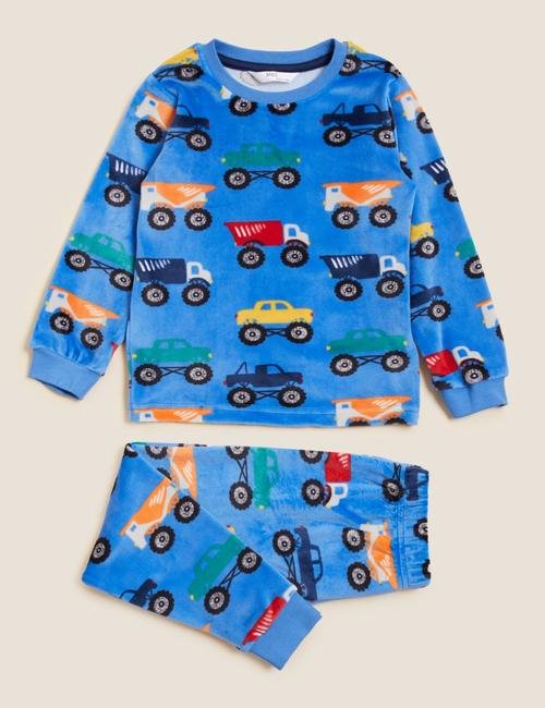 Multi Renk Araba Desenli Kadife Pijama Takımı (1-7 Yaş)