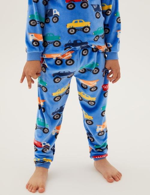 Multi Renk Araba Desenli Kadife Pijama Takımı (1-7 Yaş)