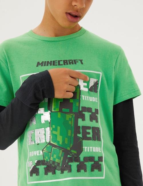 Yeşil Saf Pamuklu Minecraft™ T-Shirt (6-16 Yaş)