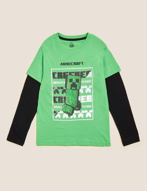 Yeşil Saf Pamuklu Minecraft™ T-Shirt (6-16 Yaş)