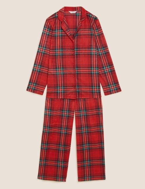 Kırmızı Ekose Desenli Polar Pijama Takımı