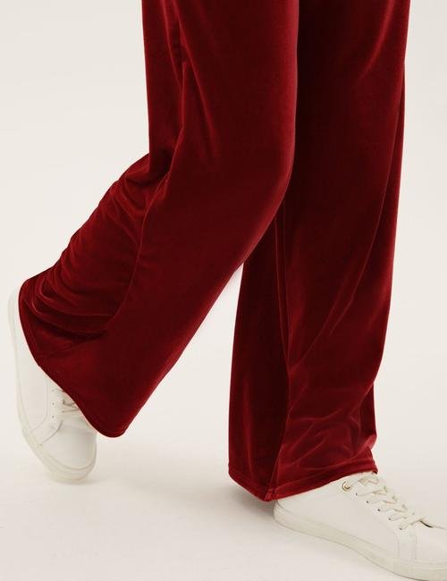 Kırmızı Wide Leg Kadife Pantolon