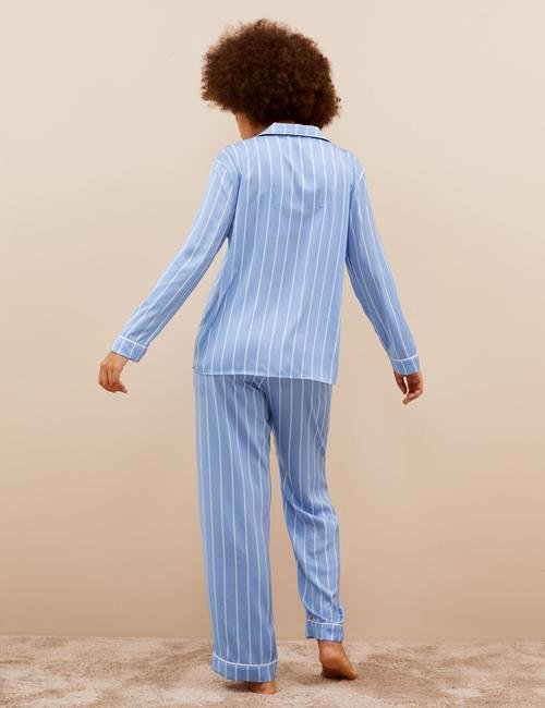Mavi Dream Satin™ Çizgili Pijama Takımı
