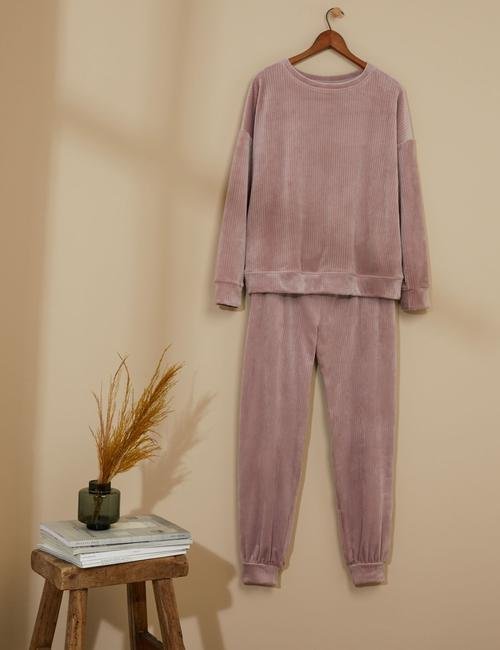 Pembe Flexifit™ Kadife Pijama Altı