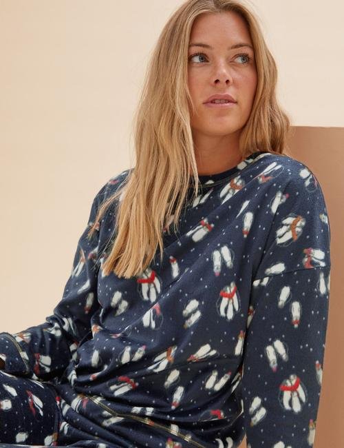 Lacivert Yılbaşı Temalı Polar Pijama Takımı