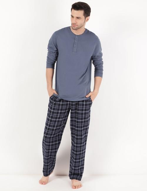 Mavi Saf Pamuklu Pijama Takımı