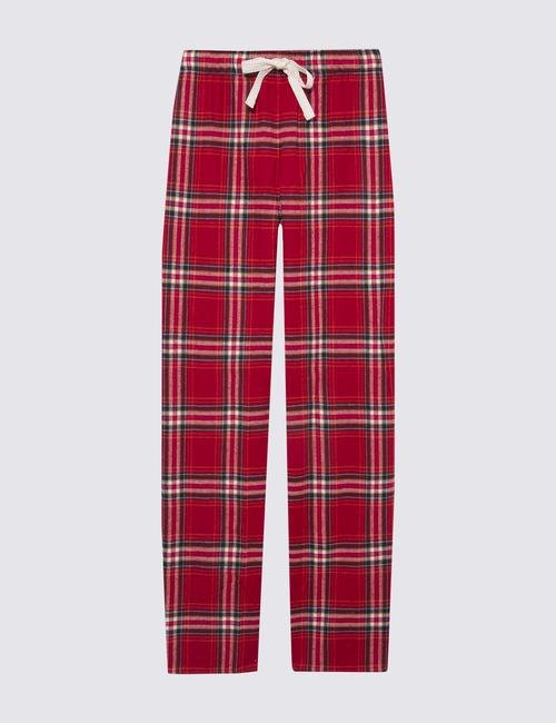 Kırmızı Saf Pamuklu Ekose Desenli Pijama Altı