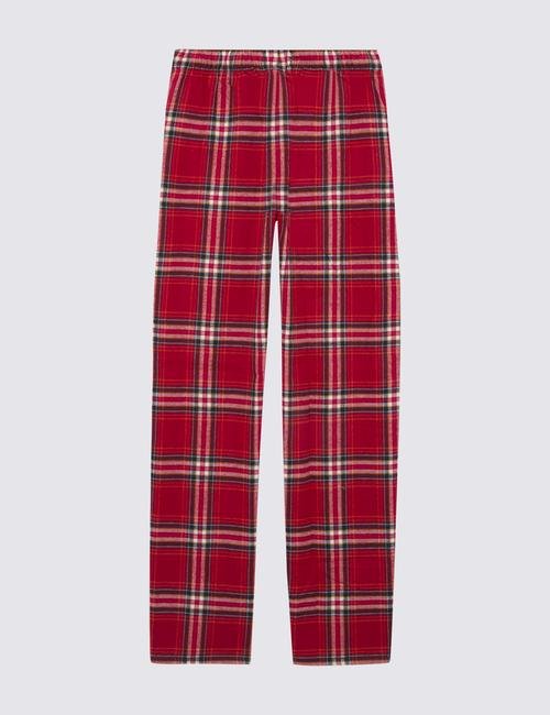 Kırmızı Saf Pamuklu Ekose Desenli Pijama Altı