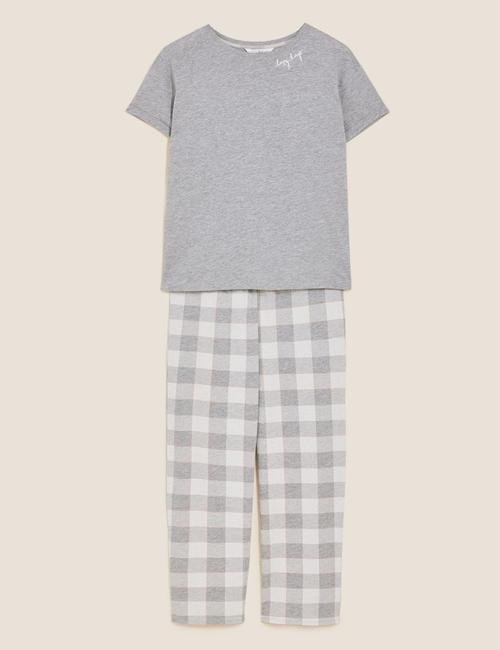 Gri Ekose Desenli Pijama Takımı