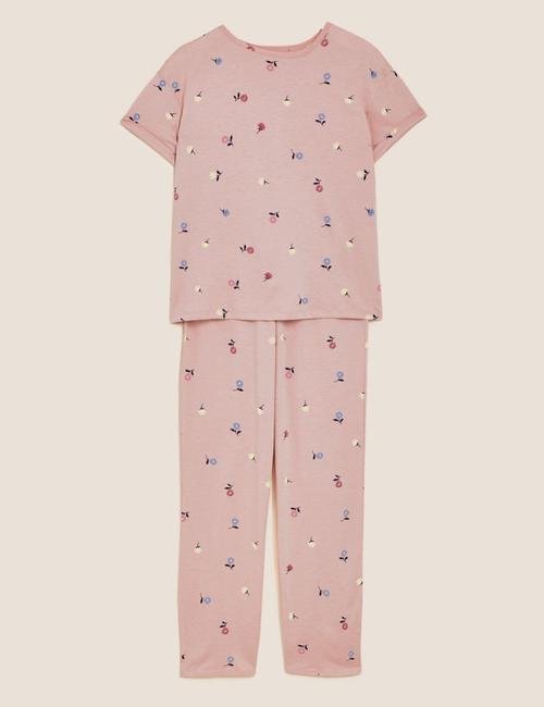 Pembe Çiçek Desenli Pijama Takımı