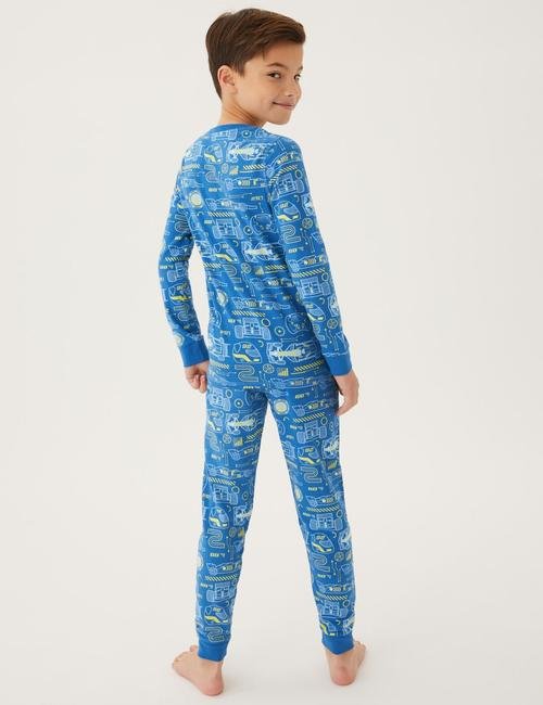 Mavi Araba Desenli Pijama Takımı (1-7 Yaş)