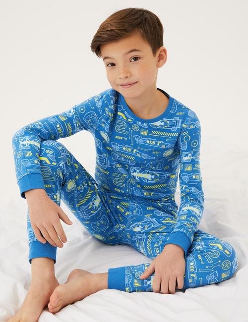 Mavi Araba Desenli Pijama Takımı (1-7 Yaş)