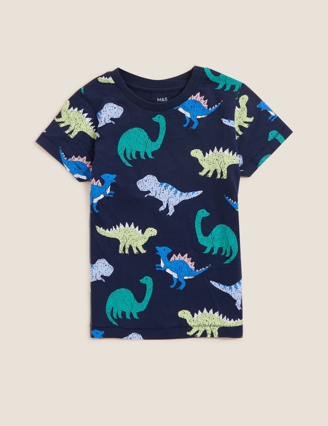 Saf Pamuklu Dinozor Desenli T-Shirt (2-7 Yaş)