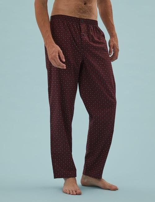 Bordo Geometrik Desenli Pijama Takımı