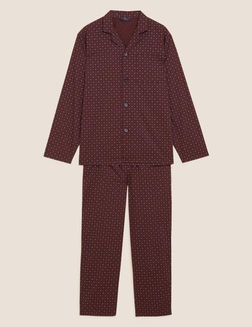 Bordo Geometrik Desenli Pijama Takımı