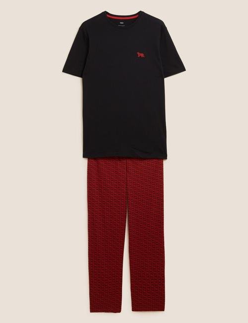 Kırmızı Saf Pamuklu Grafik Desenli Pijama Takımı