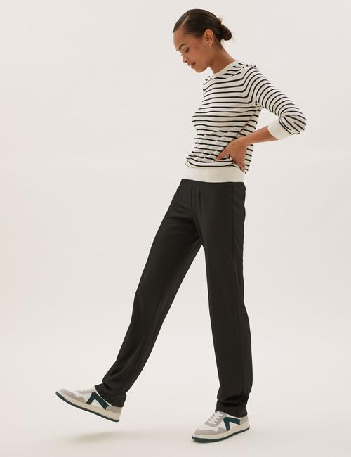 Siyah Straight Leg Örme Pantolon