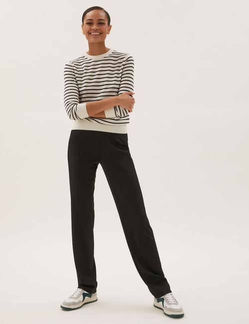 Siyah Straight Leg Örme Pantolon