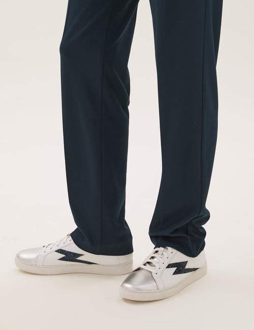 Koyu Lacivert Straight Leg Örme Pantolon