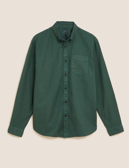 Yeşil Saf Pamuklu Oxford Gömlek