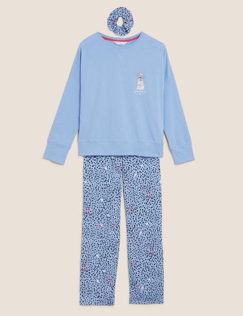 Mavi Leopar Desenli Uzun Kollu Pijama Takımı