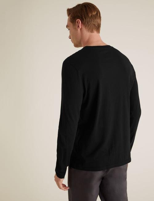 Siyah Saf Pamuklu Uzun Kollu T-Shirt