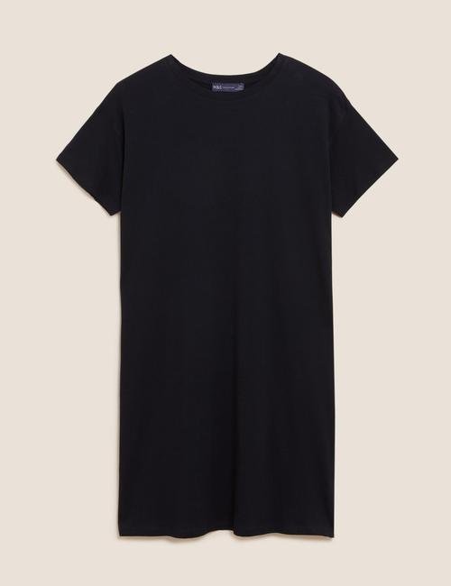 Siyah Saf Pamuklu Mini T-Shirt Elbise