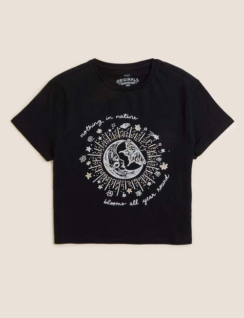 Siyah Mix Saf Pamuklu Kısa Kollu T-Shirt