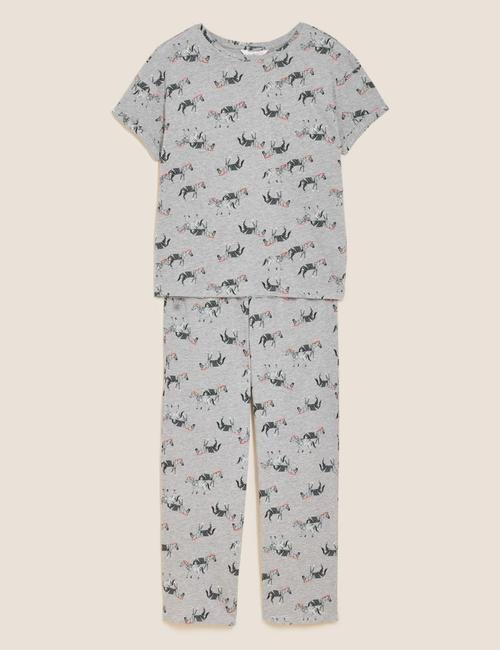 Gri Zebra Desenli Kısa Kollu Pijama Takımı