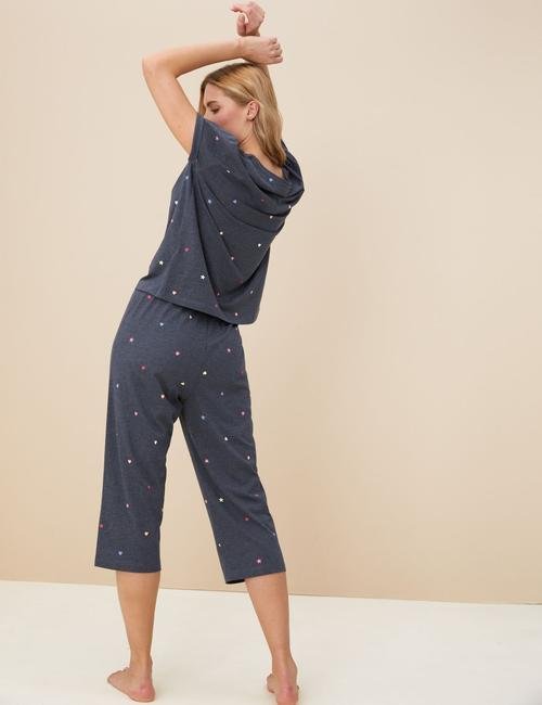 Gri Yıldız Desenli Kısa Kollu Pijama Takımı